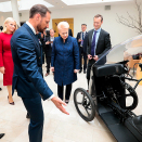The Crown Prince and Crown Princess together with President Dalia Grybauskaitė take a closer look at the CityQ bicycle by founder Morten Rynning before the opening of the seminar. Photo: Lise Åserud / NTB scanpix.